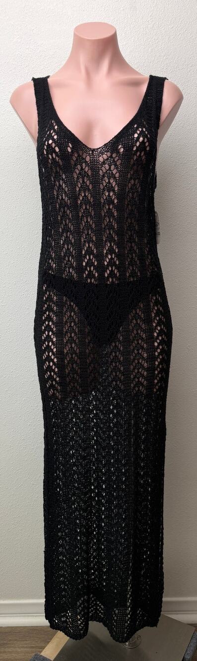 NWT Ten Design Black Womens S/M Crochet Maxi Dress
